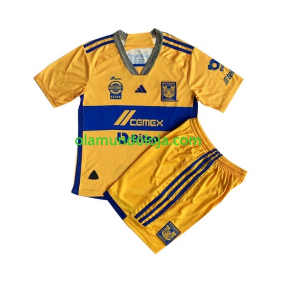 Camisola Tigres UANL Criança Equipamento Primeiro 2023-2024 Manga Curta